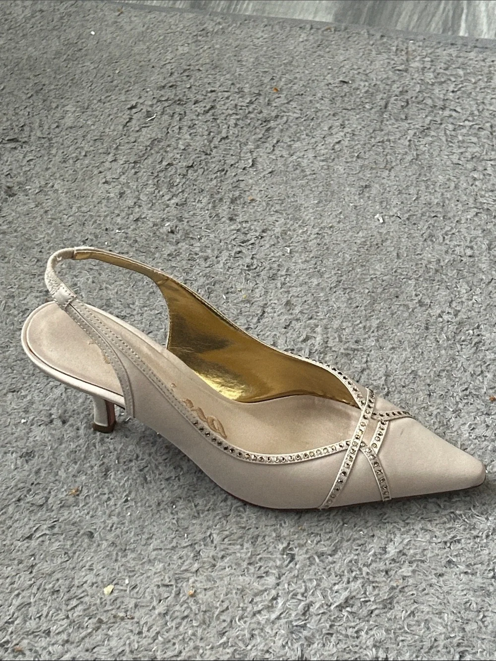 Nina Champagne Satin Slingback Pumps with Crystal Trim